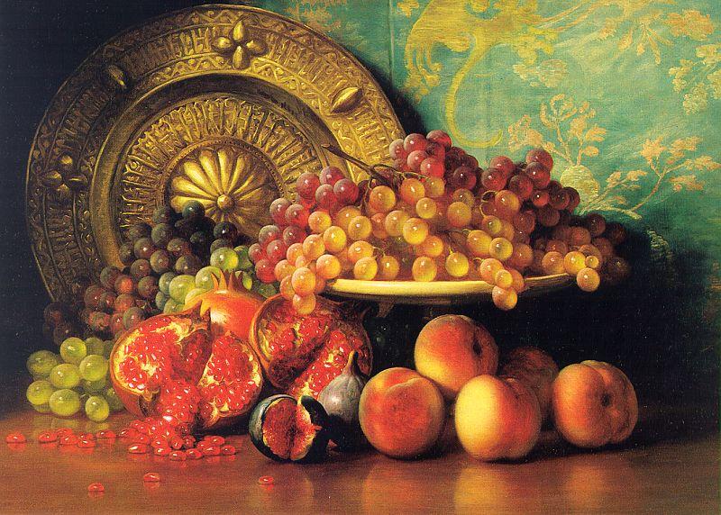 George Henry Hall Figs, Pomegranates, Grapes and Brass Plate oil painting image